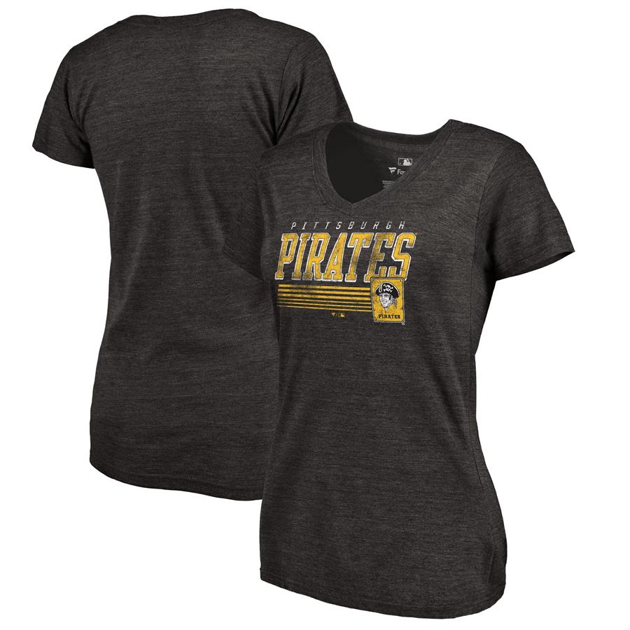 Pittsburgh Pirates Fanatics Branded Womens Cooperstown Collection Fast Pass Tri-Blend V-Neck T-Shirt - Black