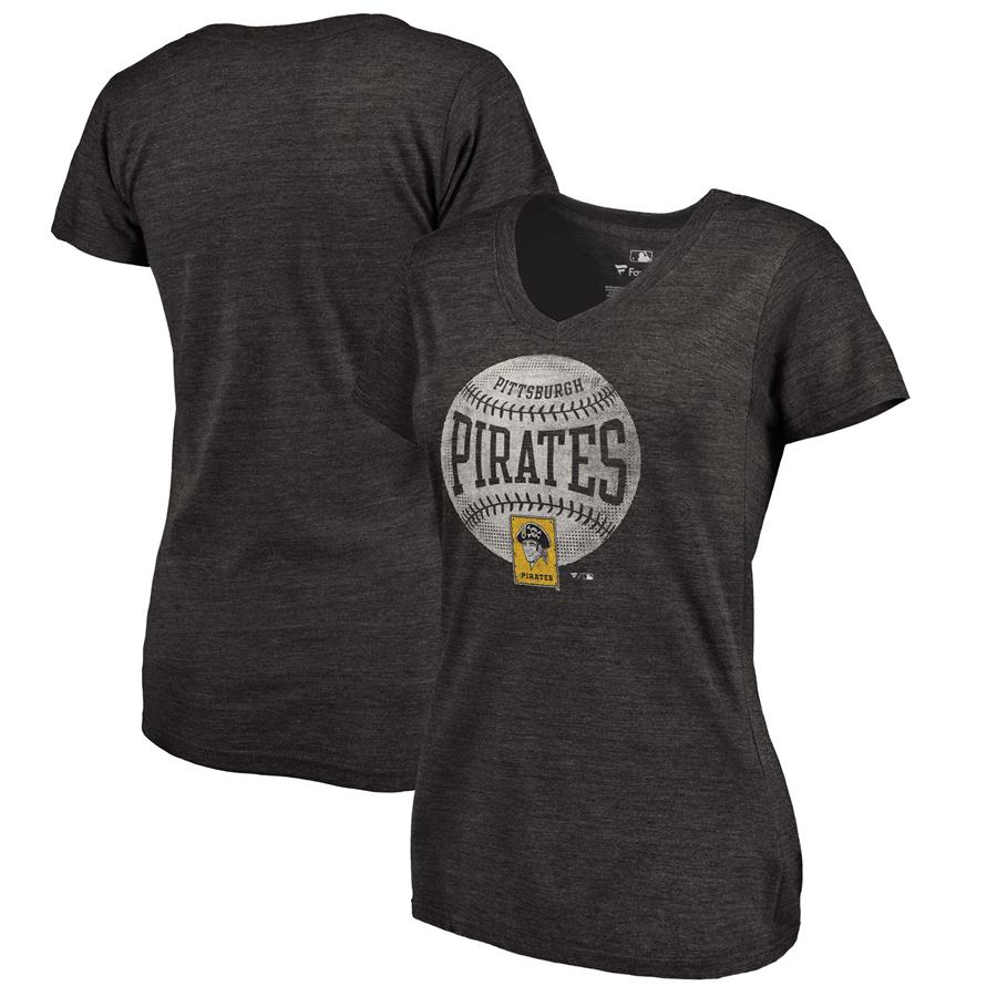 Pittsburgh Pirates Fanatics Branded Women's Cooperstown Collection Slider Tri-Blend V-Neck T-Shirt - Heathered Black