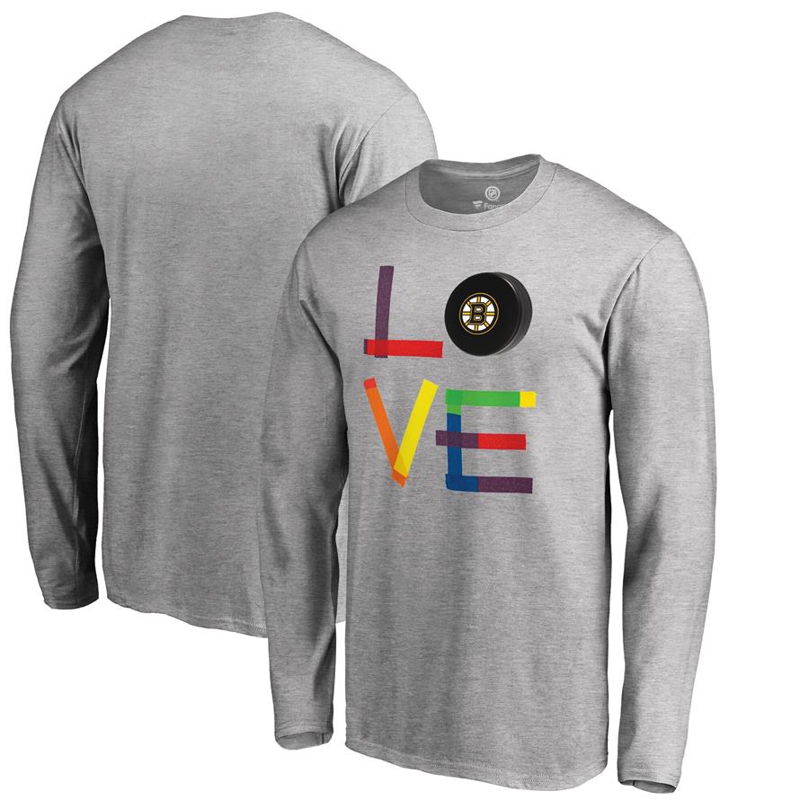 Boston Bruins Fanatics Branded Hockey Is For Everyone Love Square Long Sleeve T-Shirt - Heather Gray