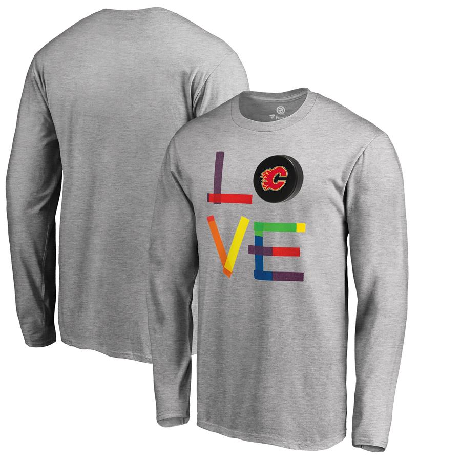 Calgary Flames Fanatics Branded Hockey Is For Everyone Love Square Long Sleeve T-Shirt - Heather Gray