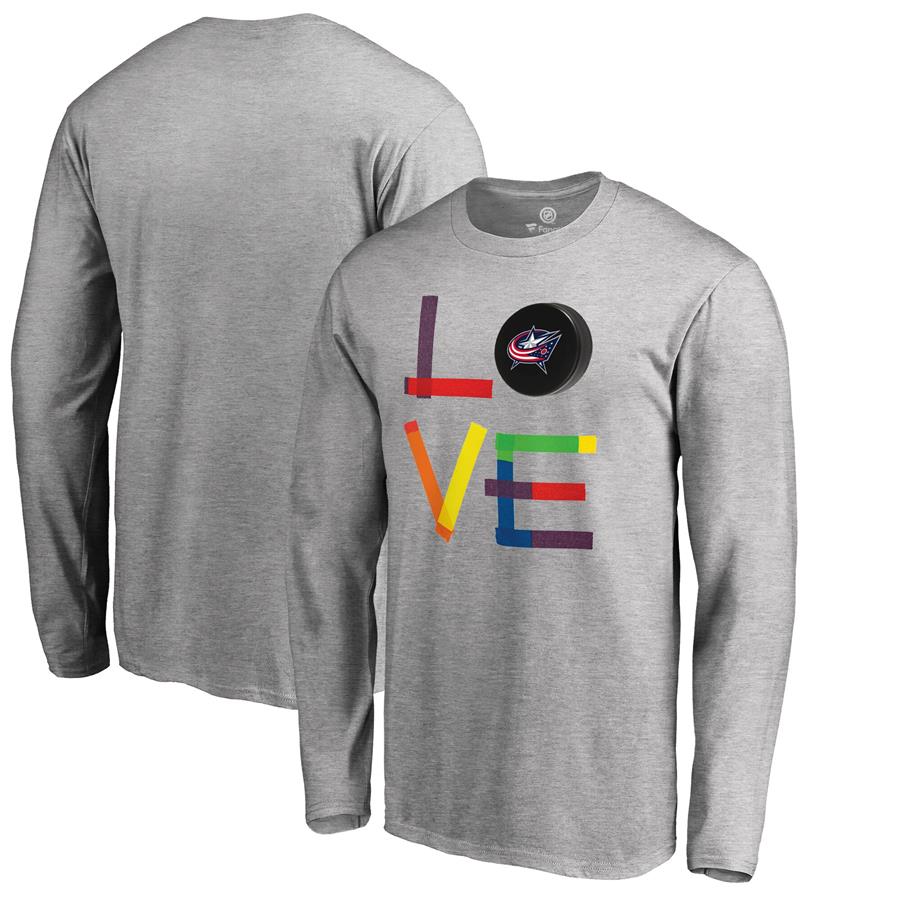 Columbus Blue Jackets Fanatics Branded Hockey Is For Everyone Love Square Long Sleeve T-Shirt - Heather Gray