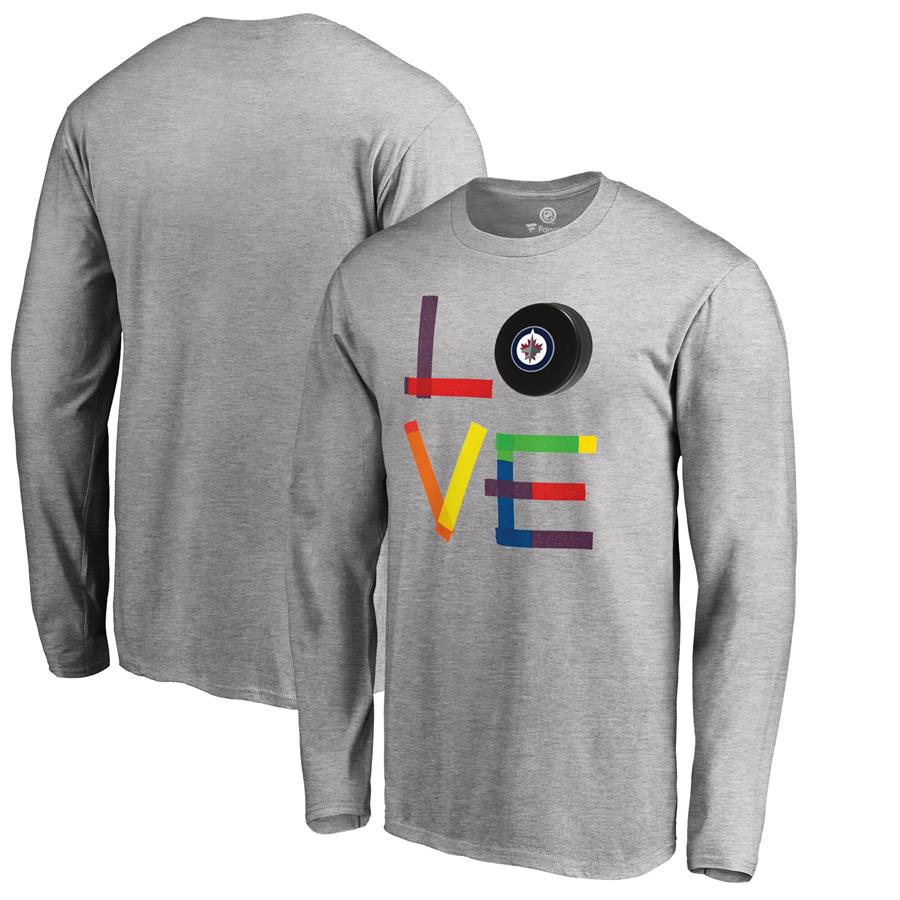 Winnipeg Jets Fanatics Branded Hockey Is For Everyone Love Square Long Sleeve T-Shirt - Heather Gray