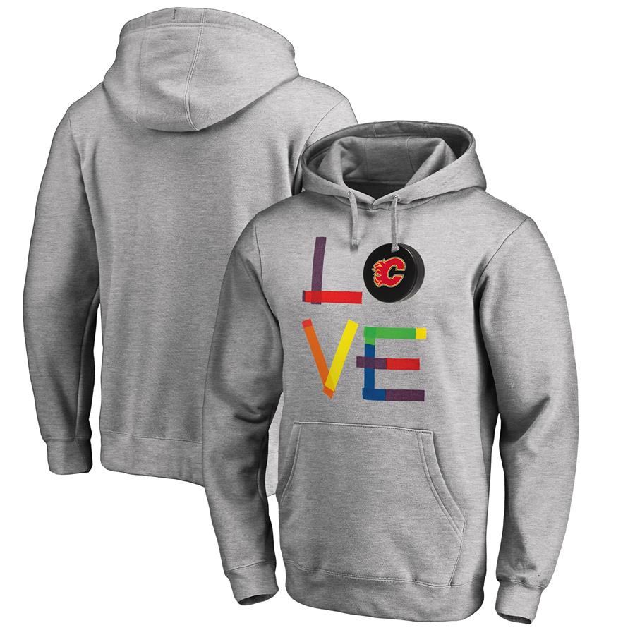 Calgary Flames Fanatics Branded Hockey Is For Everyone Love Square Pullover Hoodie - Heather Gray