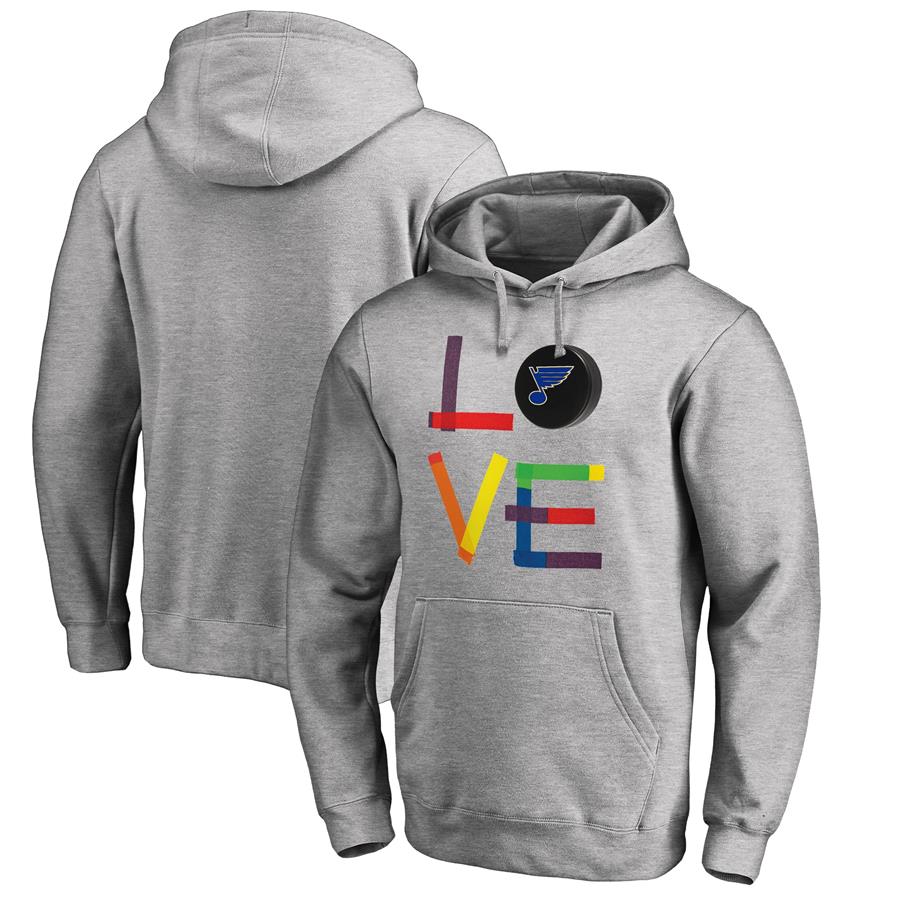 St. Louis Blues Fanatics Branded Hockey Is For Everyone Love Square Pullover Hoodie - Heather Gray
