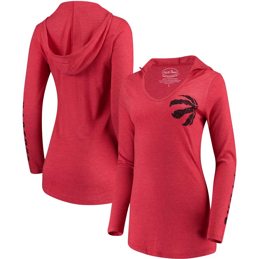 Toronto Raptors Majestic Threads Women's Tri-Blend V-Neck Pullover Hoodie - Red