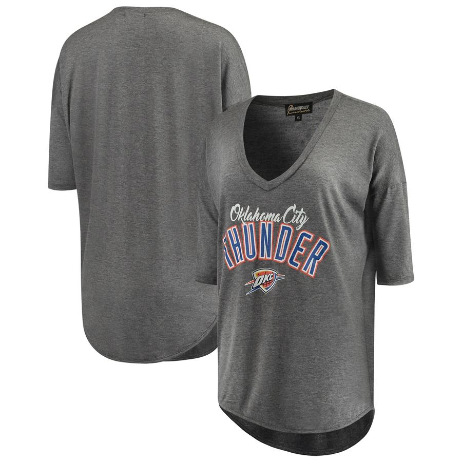 Oklahoma City Thunder Women's Deep V-Neck Tri-Blend Half-Sleeve T-Shirt - Gray
