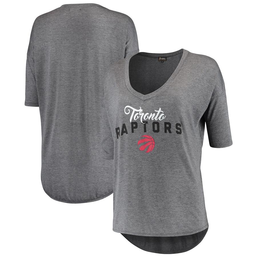Toronto Raptors Women's Deep V-Neck Tri-Blend Half-Sleeve T-Shirt - Gray