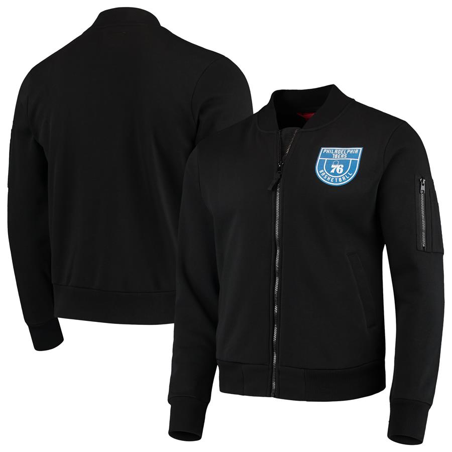 Philadelphia 76ers Sportiqe Maverick Fleece Bomber Full-Zip Jacket - Black