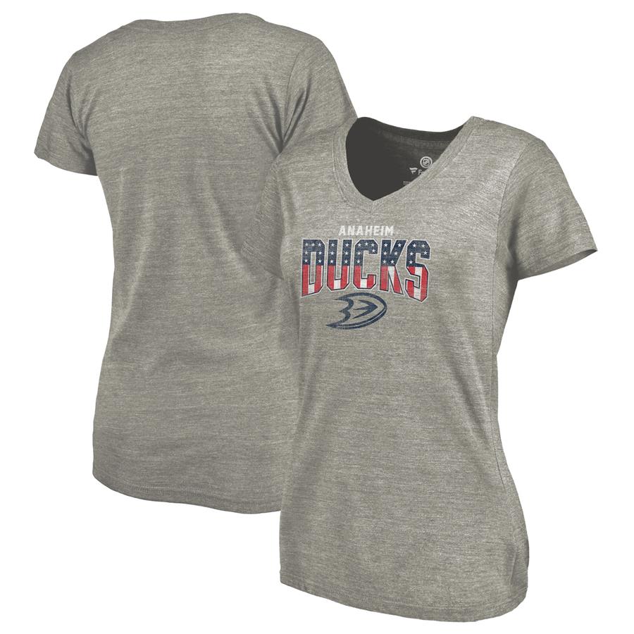Anaheim Ducks Fanatics Branded Women's Freedom Tri-Blend V-Neck T-Shirt - Heathered Gray