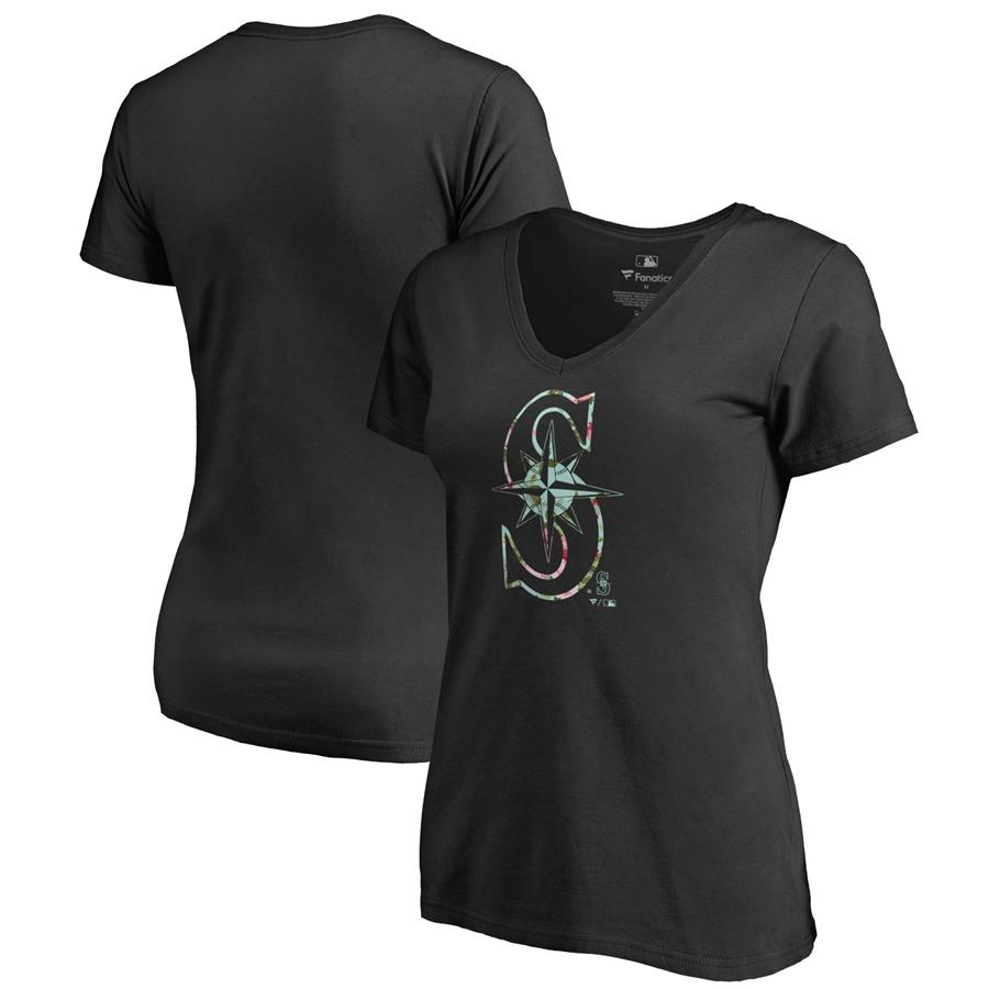 Seattle Mariners Fanatics Branded Women's Lovely V-Neck T-Shirt - Black