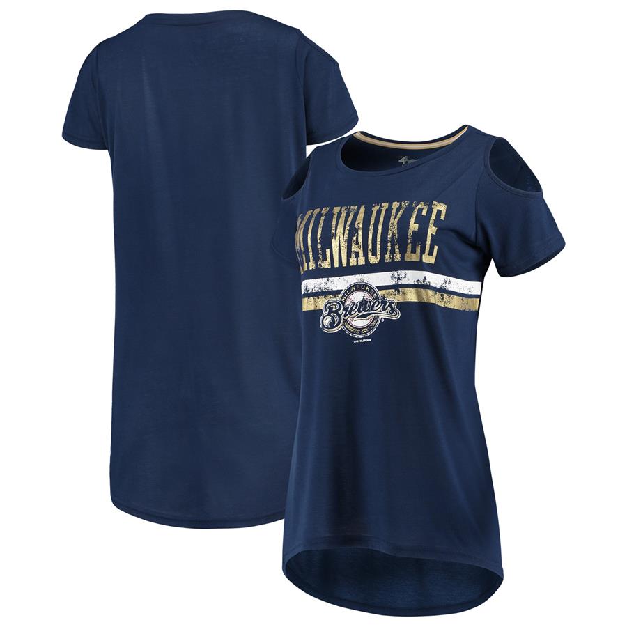 Milwaukee Brewers G-III 4Her by Carl Banks Women's Clear the Bases Scoop Neck T-Shirt - Navy