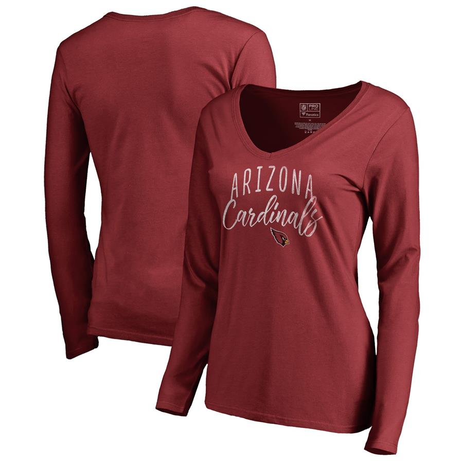 Arizona Cardinals NFL Pro Line by Fanatics Branded Women's Graceful Long Sleeve V-Neck T-Shirt - Cardinal