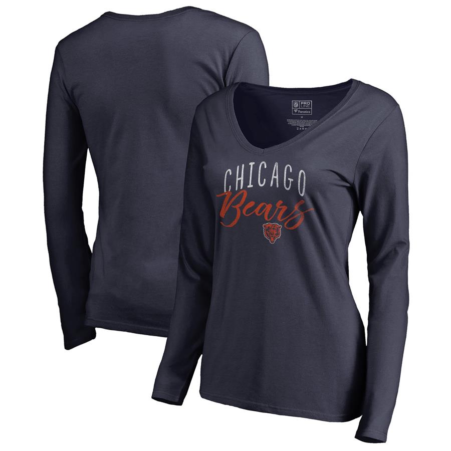 Chicago Bears NFL Pro Line by Fanatics Branded Women's Graceful Long Sleeve V-Neck T-Shirt - Navy