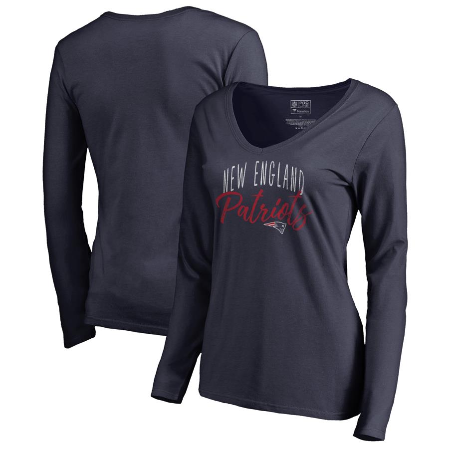 New England Patriots NFL Pro Line by Fanatics Branded Women's Graceful Long Sleeve V-Neck T-Shirt - Navy