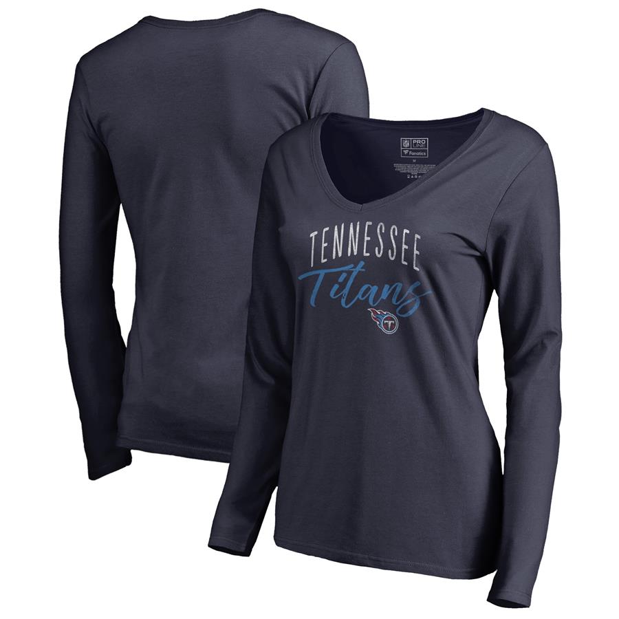 Tennessee Titans NFL Pro Line by Fanatics Branded Women's Graceful Long Sleeve V-Neck T-Shirt - Navy
