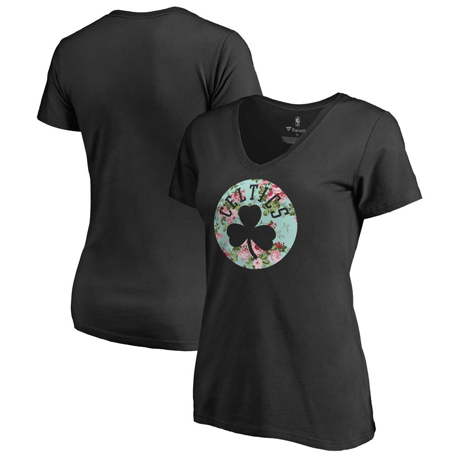 Boston Celtics Fanatics Branded Lovely V-Neck T-Shirt - Black