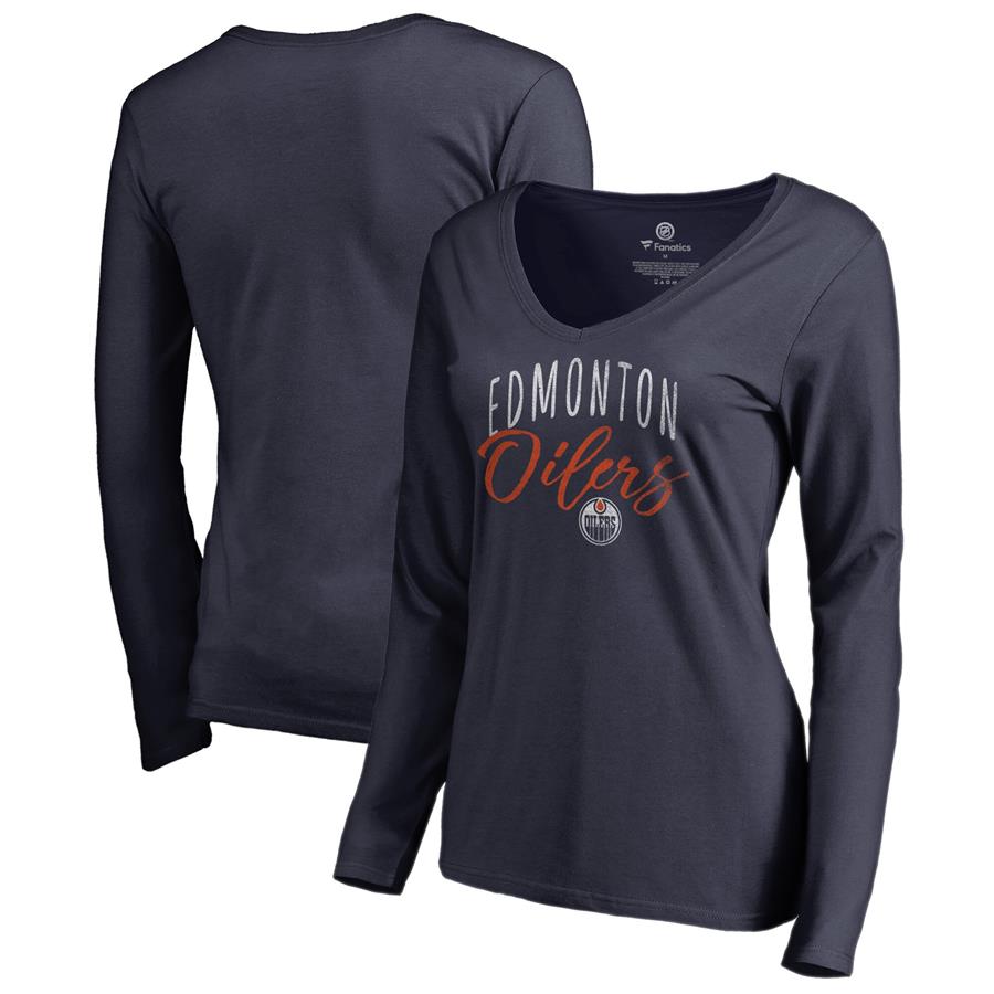 Edmonton Oilers Fanatics Branded Women's Graceful Long Sleeve V-Neck T-Shirt - Navy