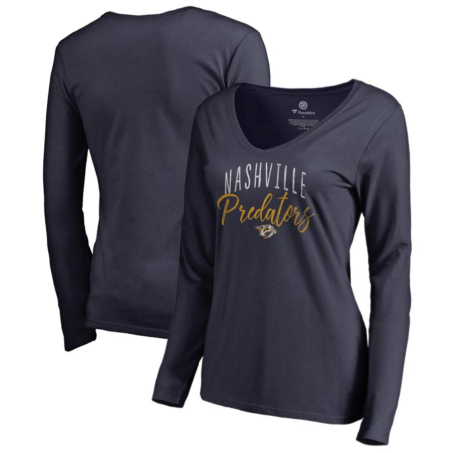 Nashville Predators Fanatics Branded Women's Graceful Long Sleeve V-Neck T-Shirt - Navy
