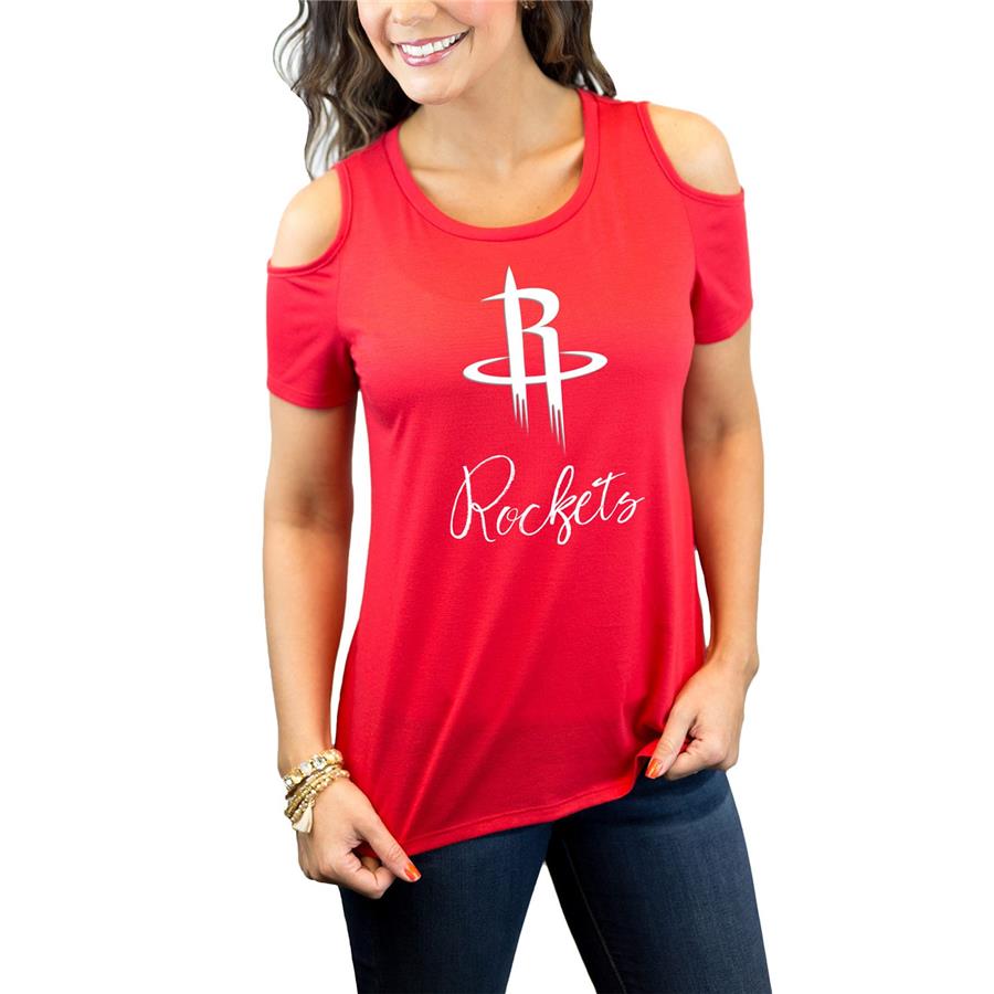 Houston Rockets Women's Cold Shoulder Flowy Tri-Blend T-Shirt - Red