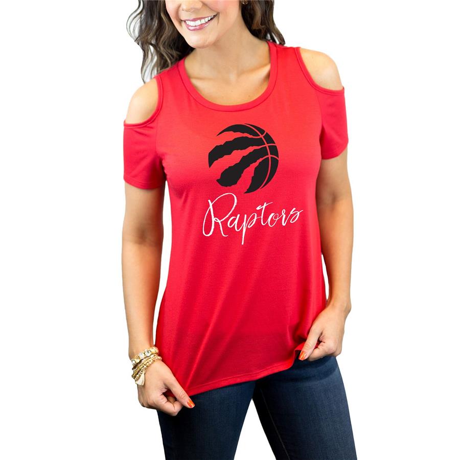 Toronto Raptors Women's Cold Shoulder Flowy Tri-Blend T-Shirt - Red