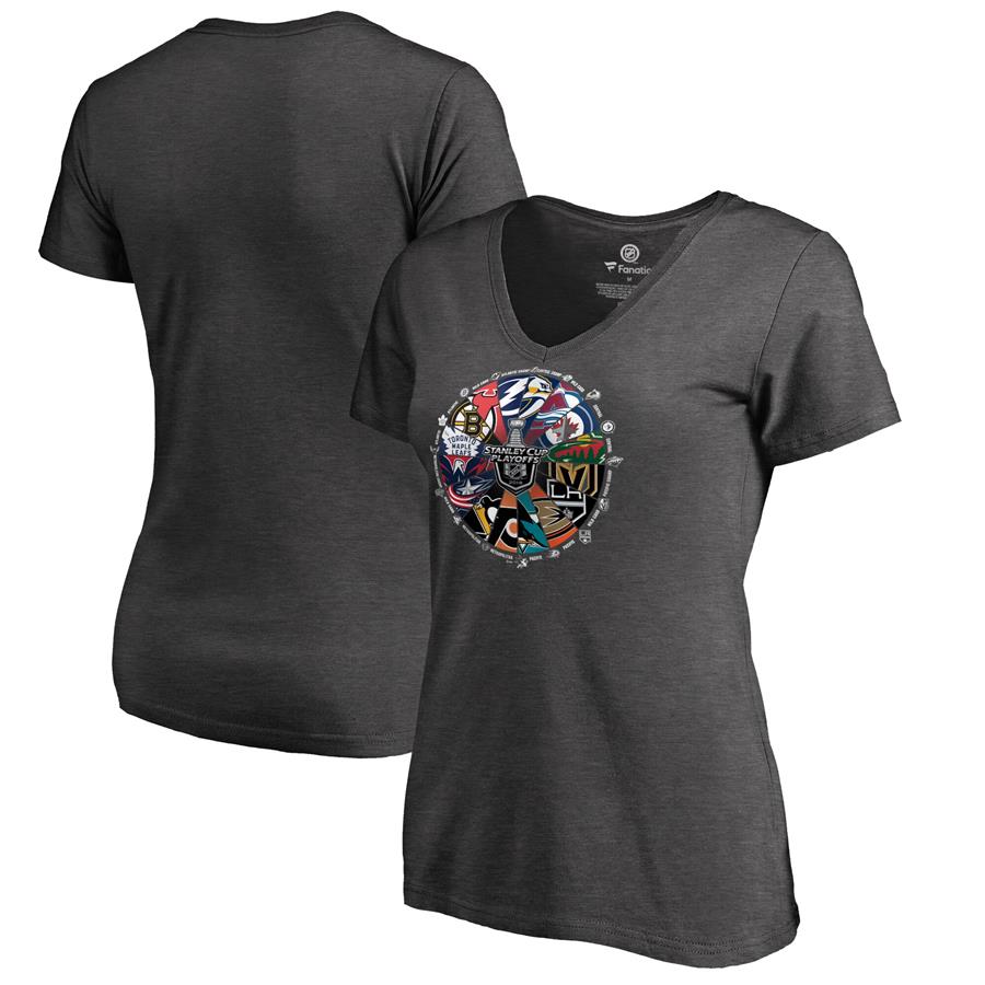 NHL Fanatics Branded Women's 2018 Stanley Cup Playoffs Bound War Room V-Neck T-Shirt - Heather Gray