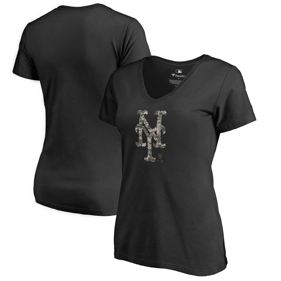 New York Mets Fanatics Branded Women's 2019 Armed Forces Cloak V-Neck T-Shirt