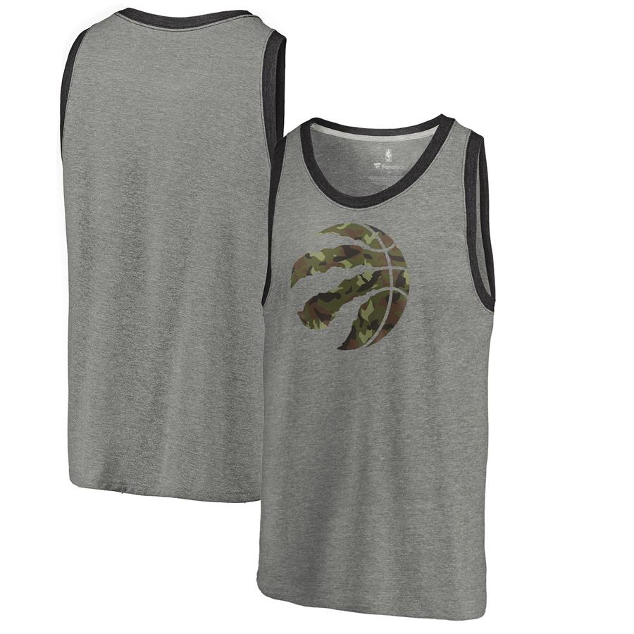 Toronto Raptors Fanatics Branded Camo Collection Prestige Tri-Blend Tank Top - Heathered Gray
