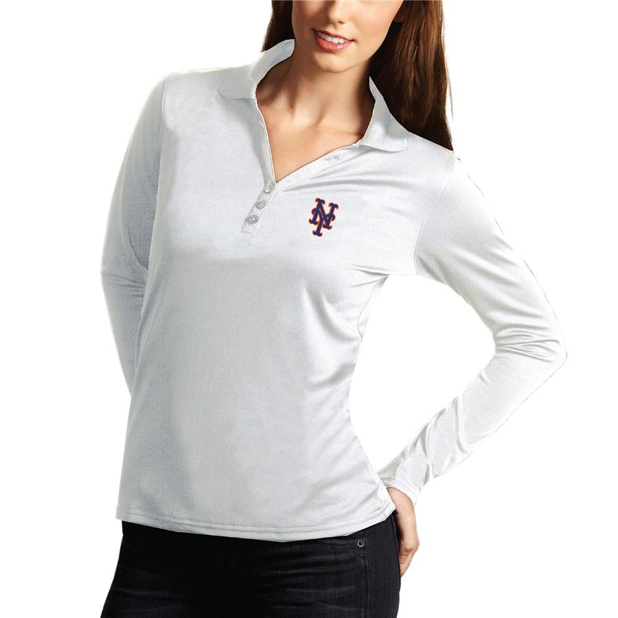 New York Mets Antigua Women's Desert Dry Xtra Lite Exceed Long Sleeve Polo - White