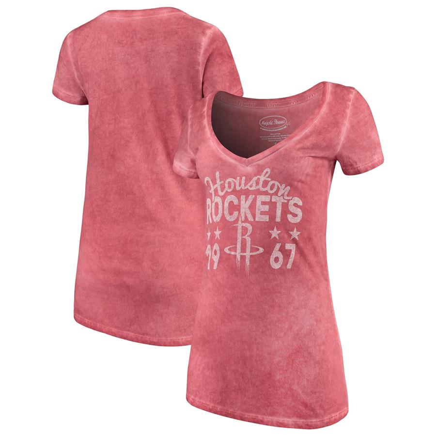 Houston Rockets Majestic Threads Women's City Over Pop Premium V-Neck T-Shirt - Red