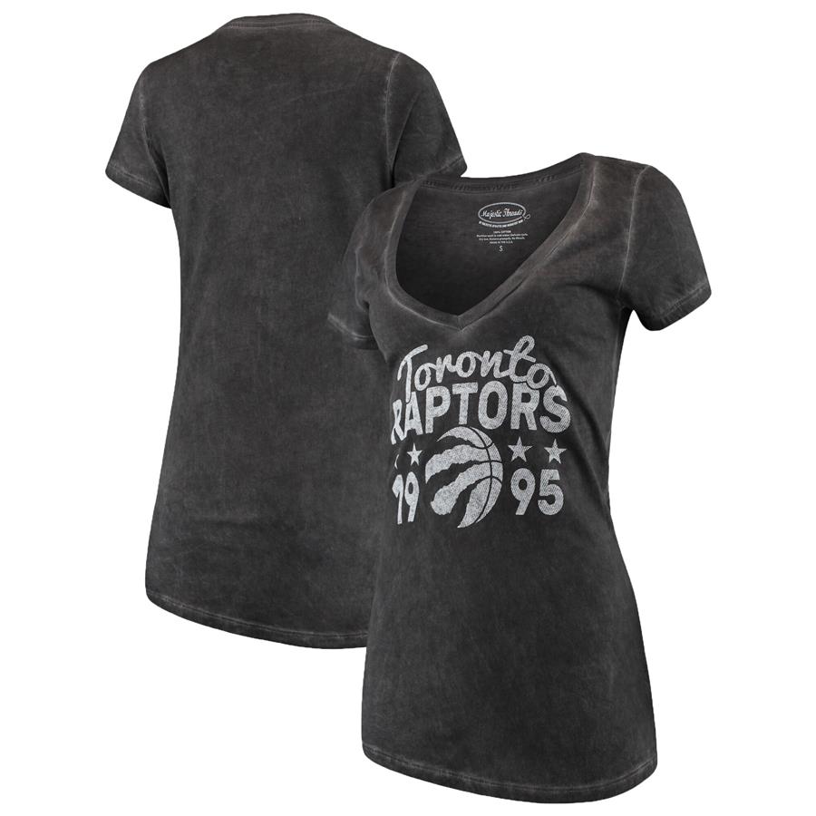 Toronto Raptors Majestic Threads Women's City Over Pop Premium V-Neck T-Shirt - Black