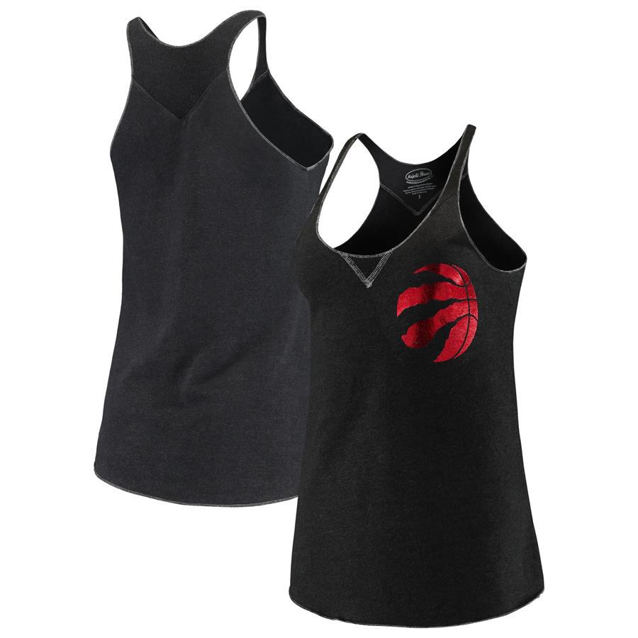 Toronto Raptors Majestic Threads Women's French Terry Deconstructed Racerback Tri-Blend Tank Top - Black