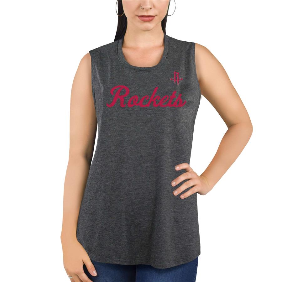 Houston Rockets Majestic Threads Women's Script Flair Blouse Tank Top - Gray