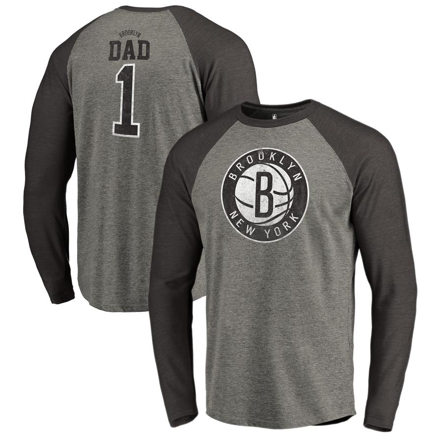 Brooklyn Nets Fanatics Branded Greatest Dad Long Sleeve Tri-Blend Raglan T-Shirt - Heathered Gray