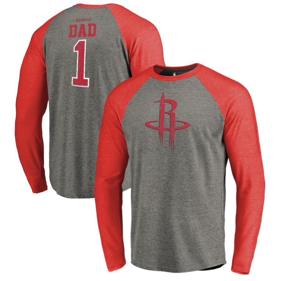 Houston Rockets Fanatics Branded Greatest Dad Long Sleeve Tri-Blend Raglan T-Shirt - Heathered Gray