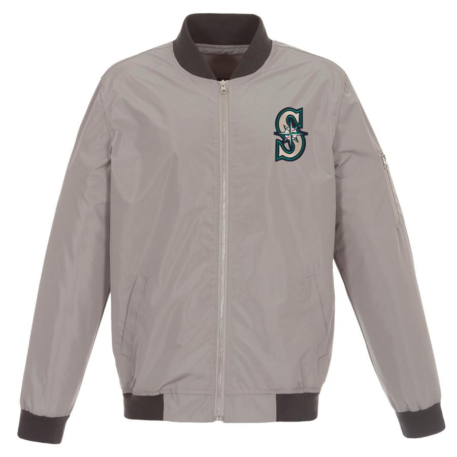 Seattle Mariners JH Design Lightweight Nylon Bomber Jacket - Gray