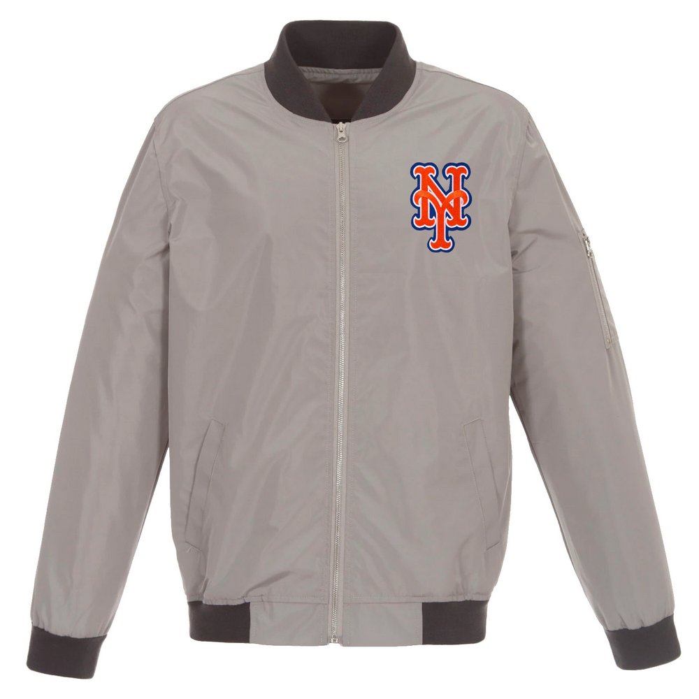 New York Mets JH Design Lightweight Nylon Bomber Jacket - Gray