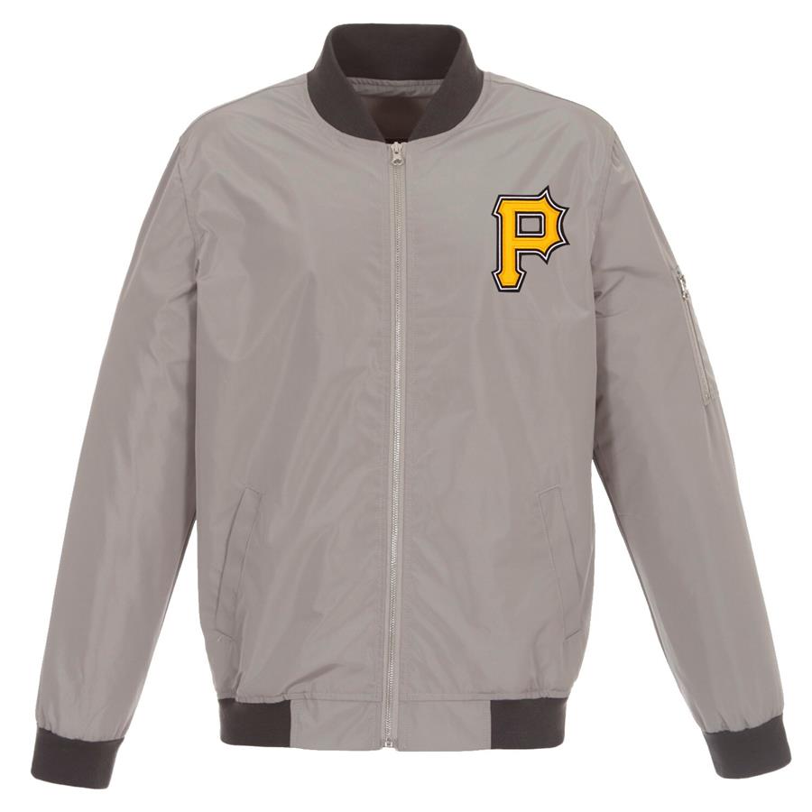Pittsburgh Pirates JH Design Lightweight Nylon Bomber Jacket - Gray