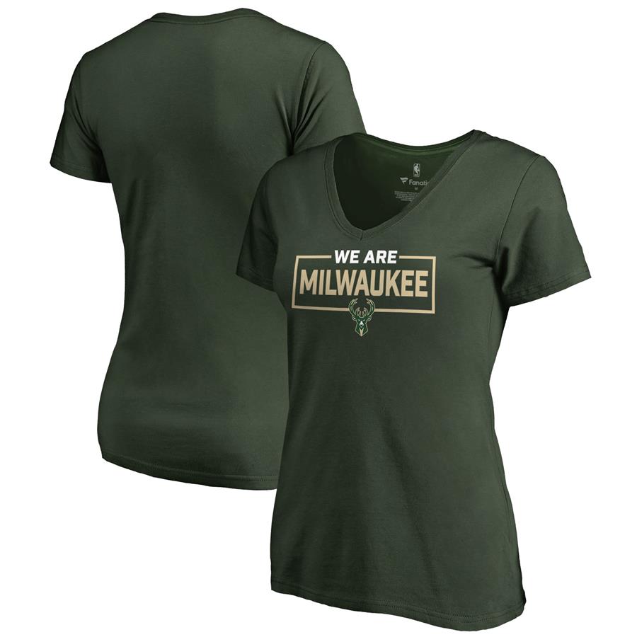 Milwaukee Bucks Fanatics Branded Women's We Are Iconic Collection V-Neck T-Shirt - Green