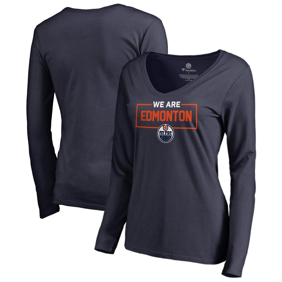 Edmonton Oilers Fanatics Branded Women's Iconic Collection We Are Long Sleeve V-Neck T-Shirt - Navy