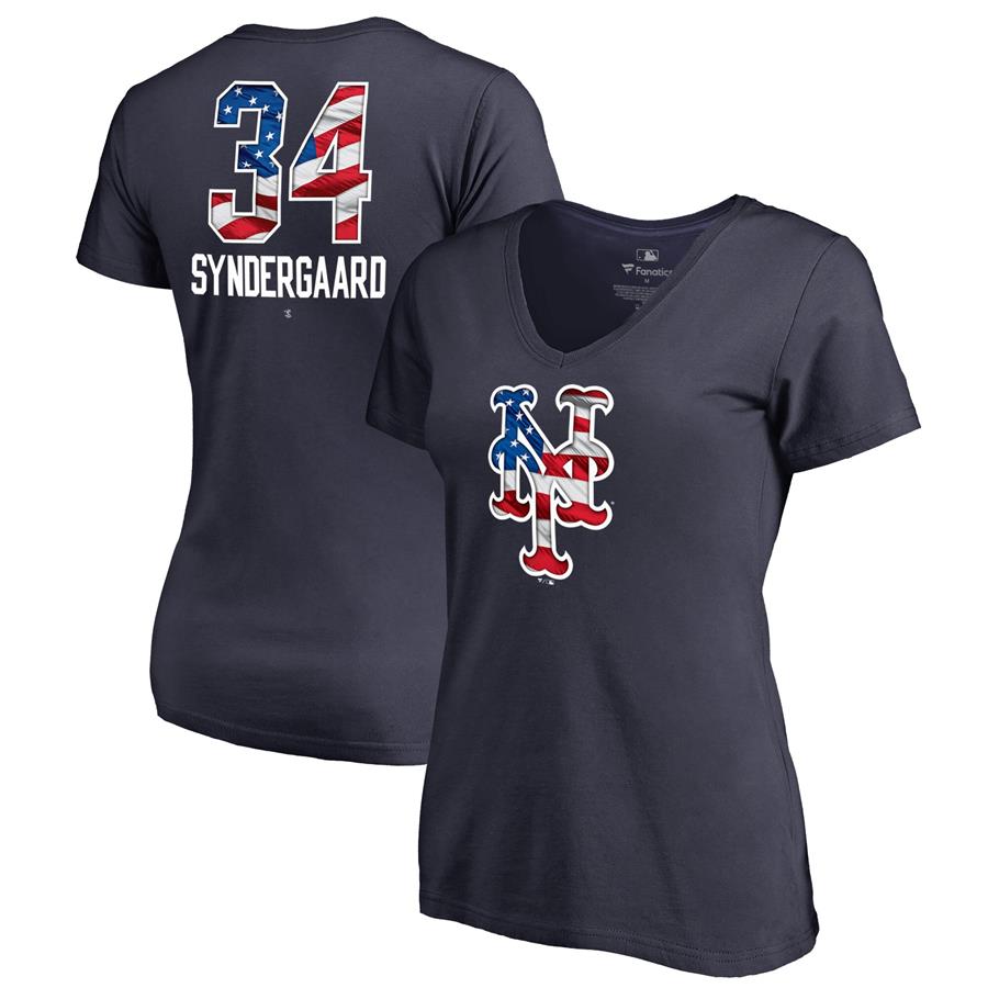 Noah Syndergaard New York Mets Fanatics Branded Women's Banner Wave Name & Number V-Neck T-Shirt - Navy