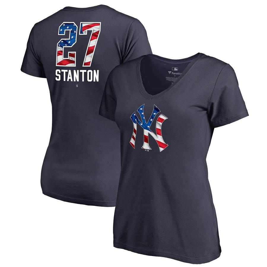 Женская футболка с V-вырезом Giancarlo Stanton New York Yankees Fanatics Branded Banner Wave Name & Number (тёмно-синий)