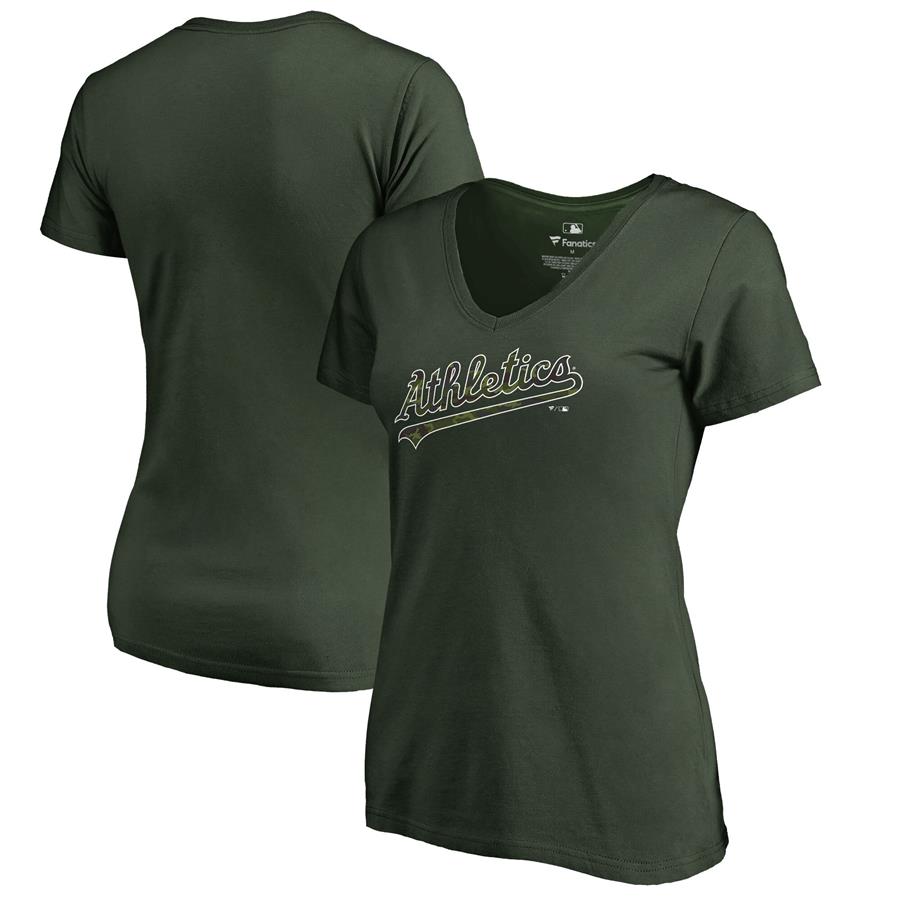 Женская футболка Oakland Athletics Fanatics Branded Armed Forces Wordmark (зелёный)