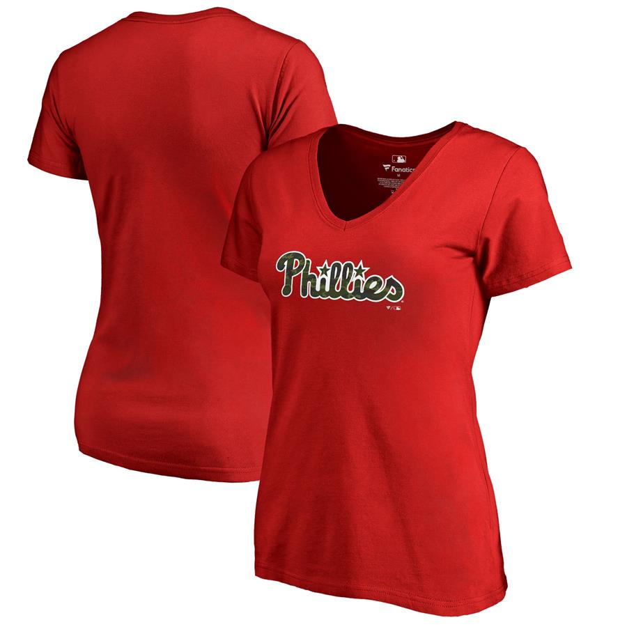 Philadelphia Phillies Fanatics Branded Women's Armed Forces Wordmark T-Shirt - Red