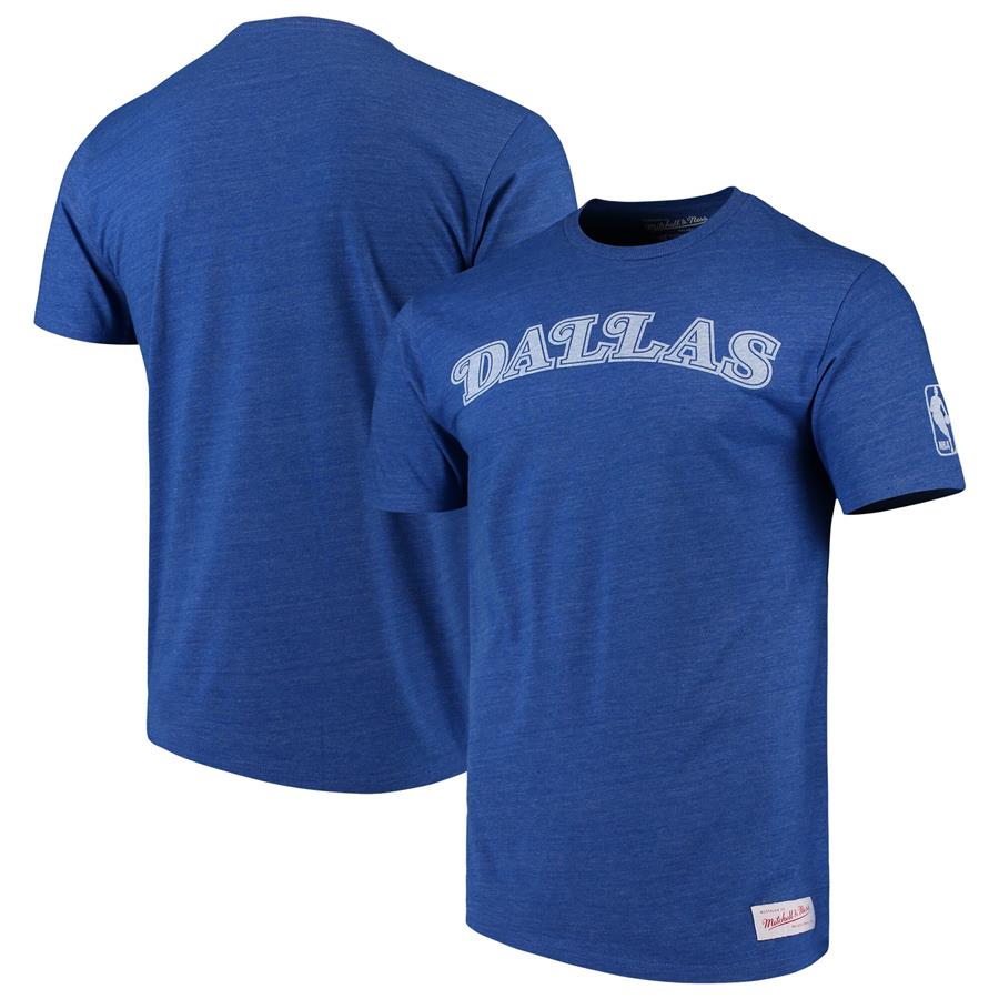 Dallas Mavericks Mitchell & Ness Hardwood Classics Throwback Logo Tri-Blend T-Shirt - Heathered Royal