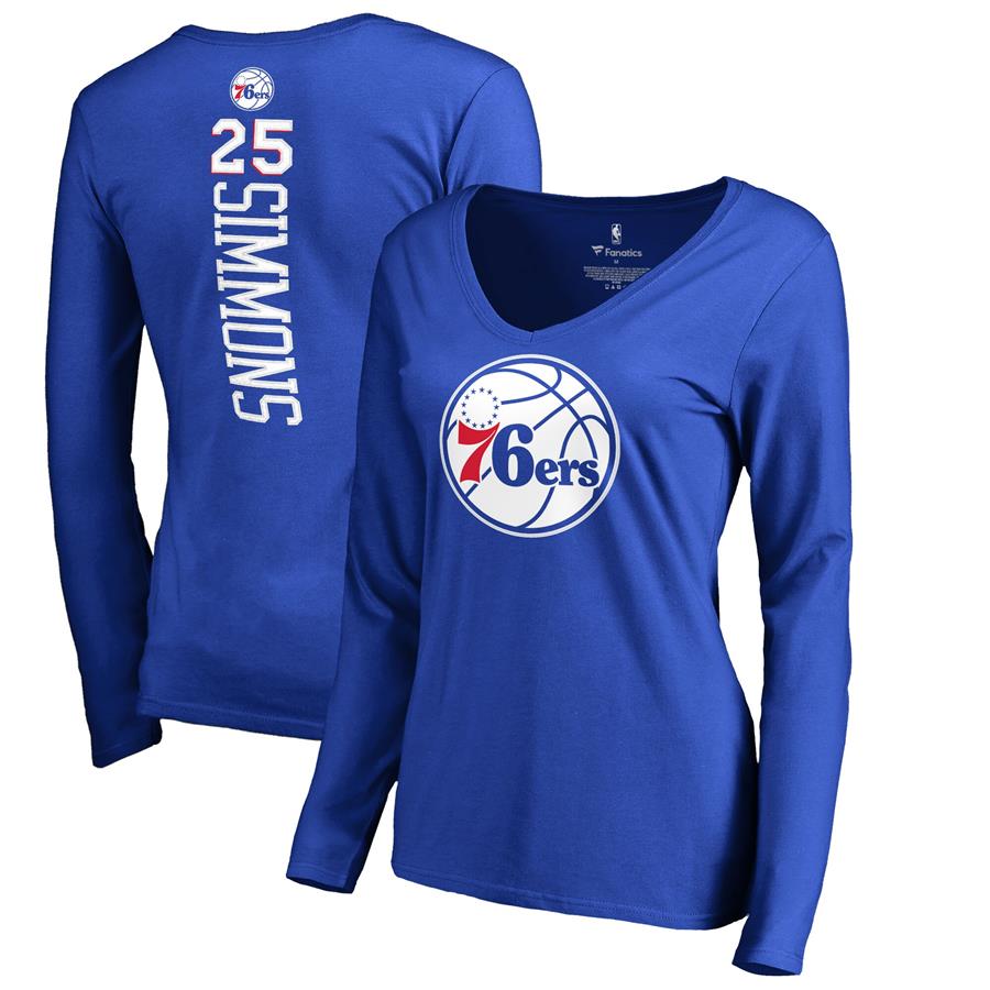 Ben Simmons Philadelphia 76ers Fanatics Branded Women's Backer Name & Number Long Sleeve V-Neck T-Shirt - Royal