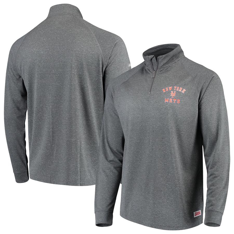New York Mets Stitches Team Raglan Quarter-Zip Pullover Jacket - Heathered Charcoal