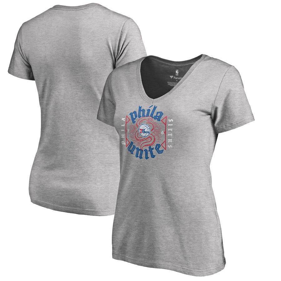Philadelphia 76ers Fanatics Branded Women's Hometown Collection Unite V-Neck T-Shirt - Heather Gray