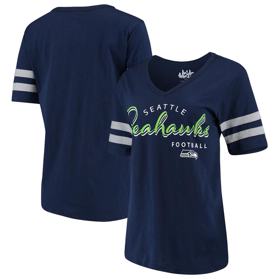 Seattle Seahawks Touch by Alyssa Milano Women's Triple Play V-Neck T-Shirt - College Navy