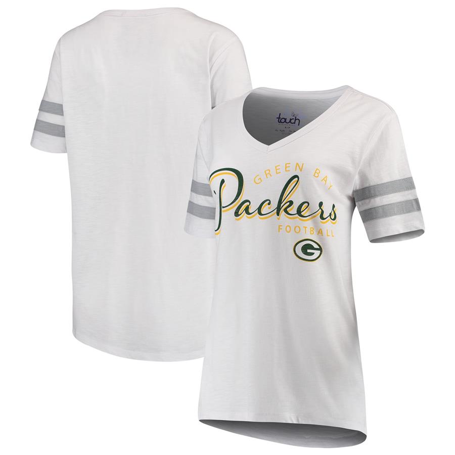 Green Bay Packers Touch by Alyssa Milano Women's Triple Play V-Neck T-Shirt - White