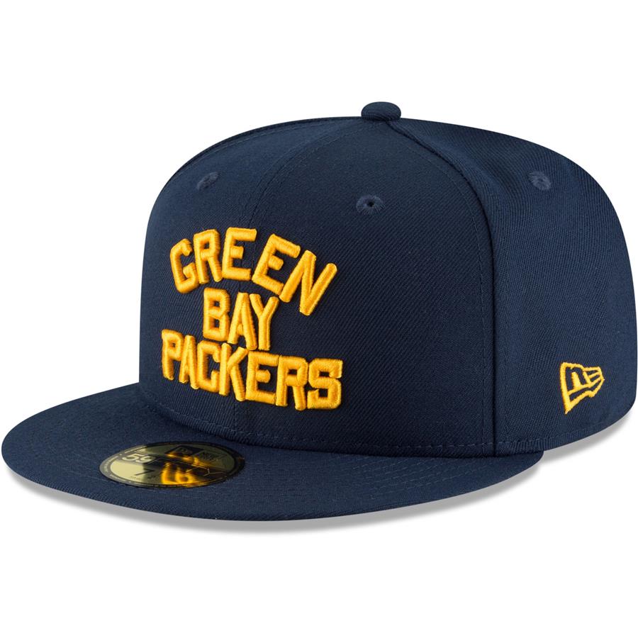 Green Bay Packers New Era Omaha Throwback 59FIFTY Fitted Hat - Navy
